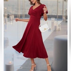 Women's V-Neck Short Sleeve Ruffle Cocktail
Midi Dress new